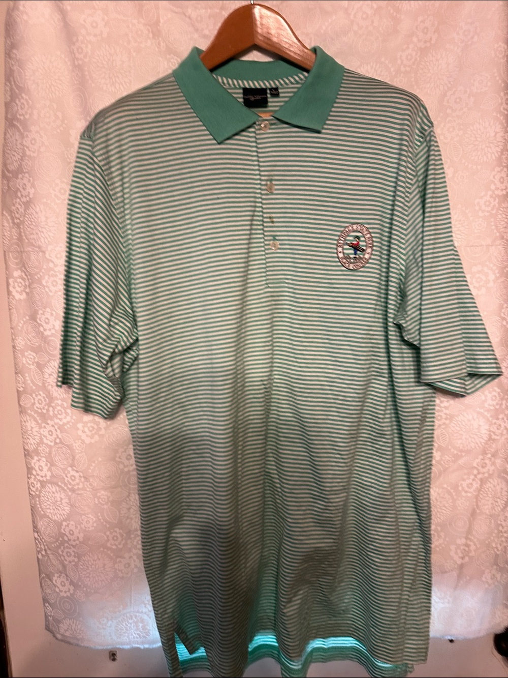 Fairway & Greene Mint Green and White Striped Polo Shirt